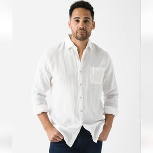 Peter Millar Mens Large White Long Sleeve Linen Button Down Shirt